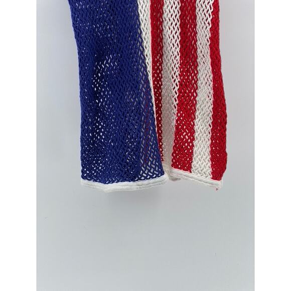 CHARMING COLORS Women's Blue-White-Red Scoop-Neck Open Crochet Knit Tank Top SZM - Picture 6 of 8